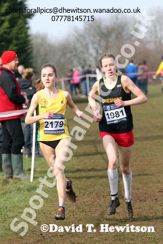 Lydia Turner (North East) and Harriet Knowles-Jones (Cheshire) lead the under-17 womens Inter Counties Cross Country, Cofton Park, Birmingham. Photo: David T. Hewitson/Sports for All Pics